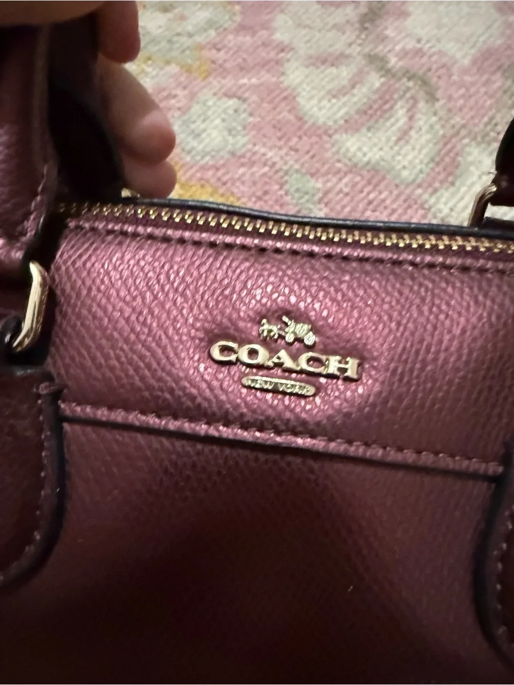 Coach Mini Bennett Satchel Crossgrain Leather Metallic Cherry Crossbody F36592
